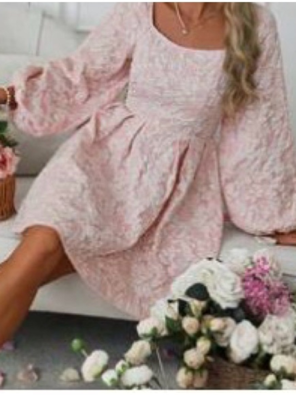 SHEIN Light Pink Puff-Sleeve Square-Neck Mini Dress